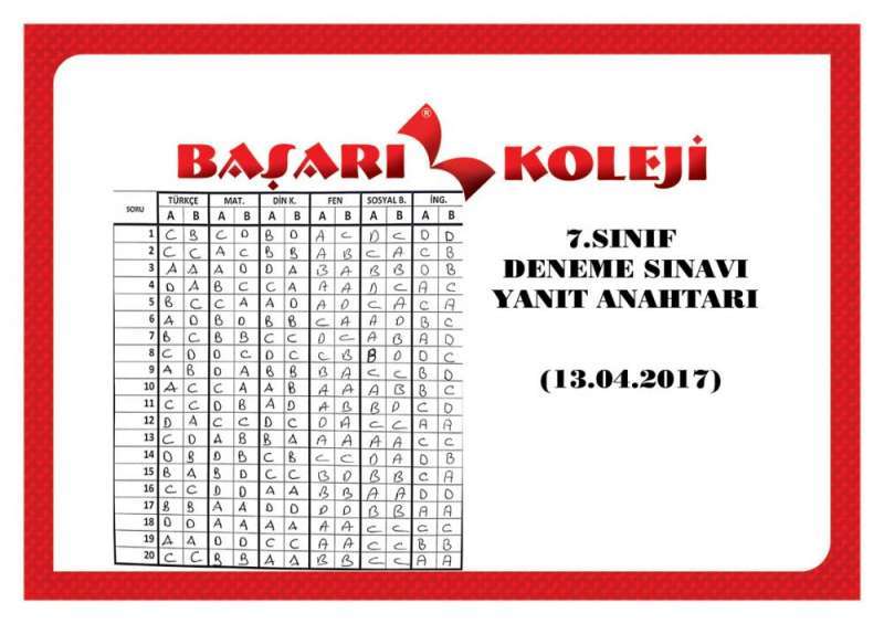 7.SINIF DENEME SINAVI YANIT ANAHTARI