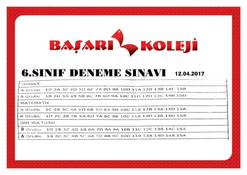 6.SINIF DENEME SINAVI - 12.04.2017