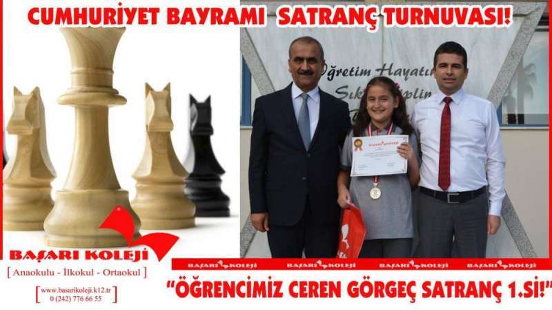 Öğrencimiz CEREN GÖRGEÇ, 29 Ekim Cumhuriyet Bayramı Satranç Turnuvası 1.si!