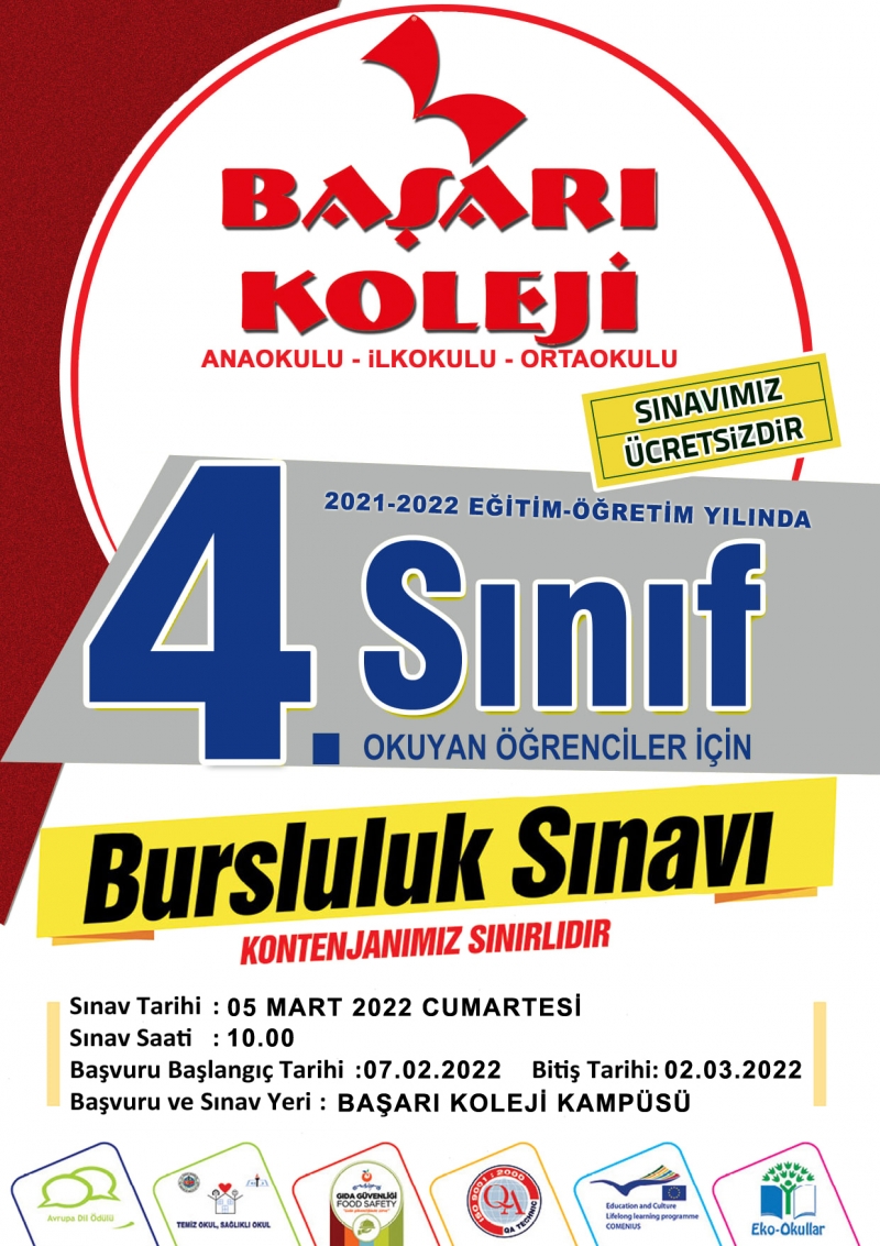 BAŞARI KOLEJİ 2021- 2022 EĞİTİM-ÖĞRETİM YILI BURSLULUK SINAVI!