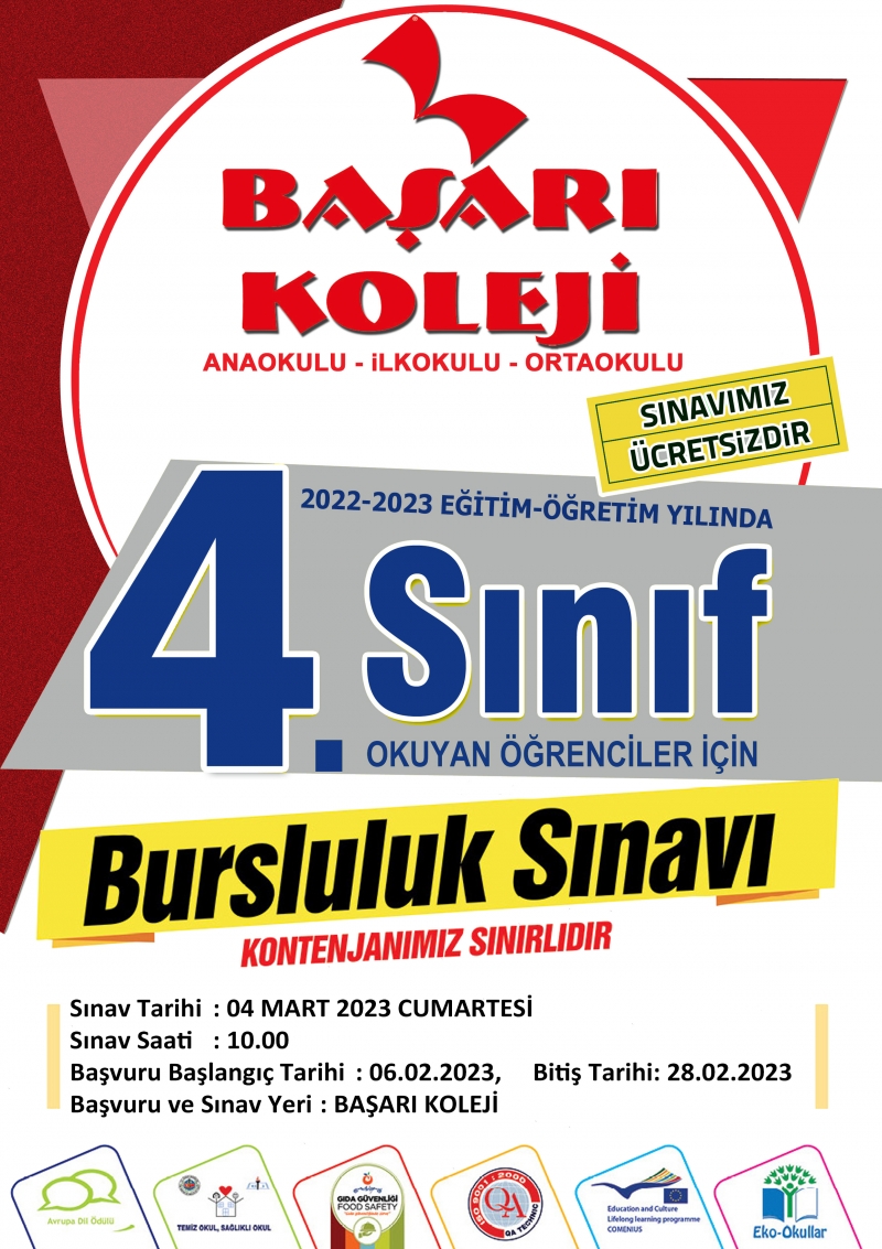 BAŞARI KOLEJİ 2022-2023 EĞİTİM-ÖĞRETİM YILI BURSLULUK SINAVI!